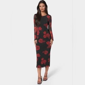 bebe Black and Red Long Sleeve Dress